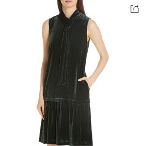Lafayette 148 Green Velvet Drop Waist Dress w/ POCKETS L